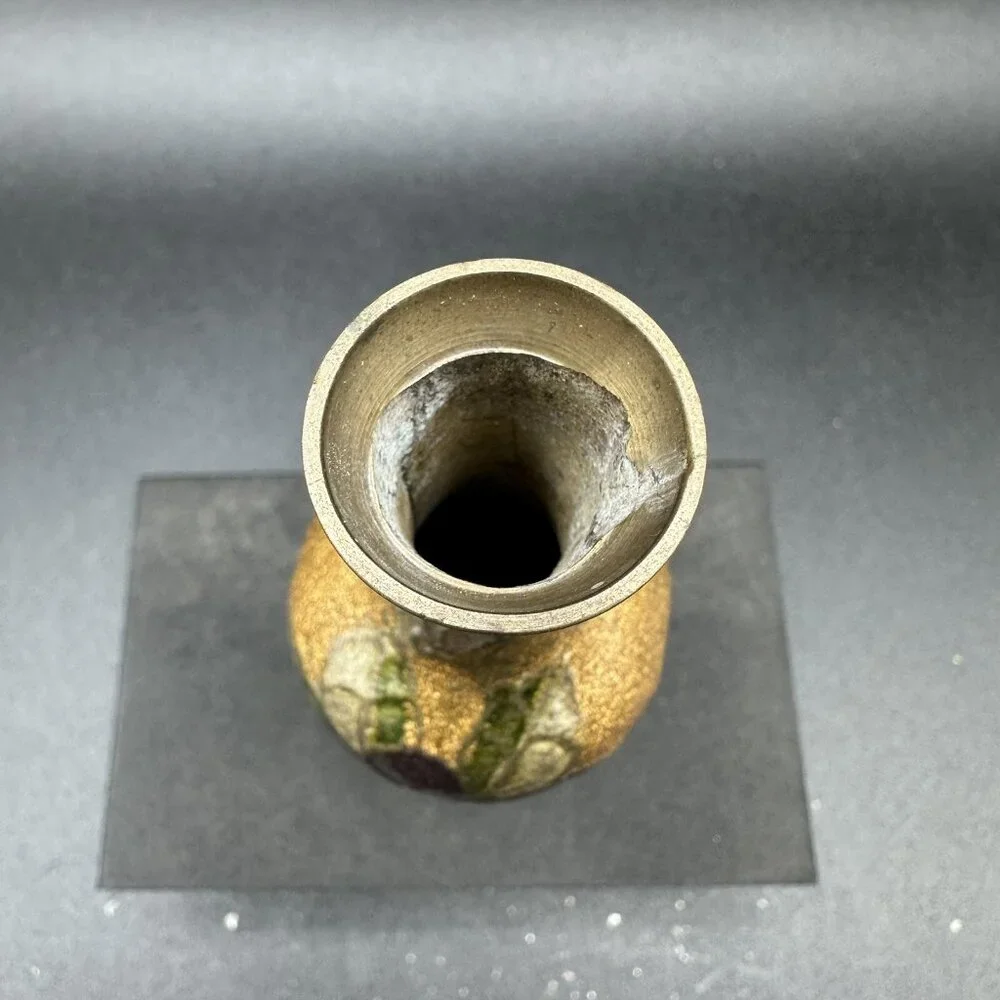 Vintage Miniature Cloisonné Enamel Brass Bud Vase 4” Floral Asian Decor
